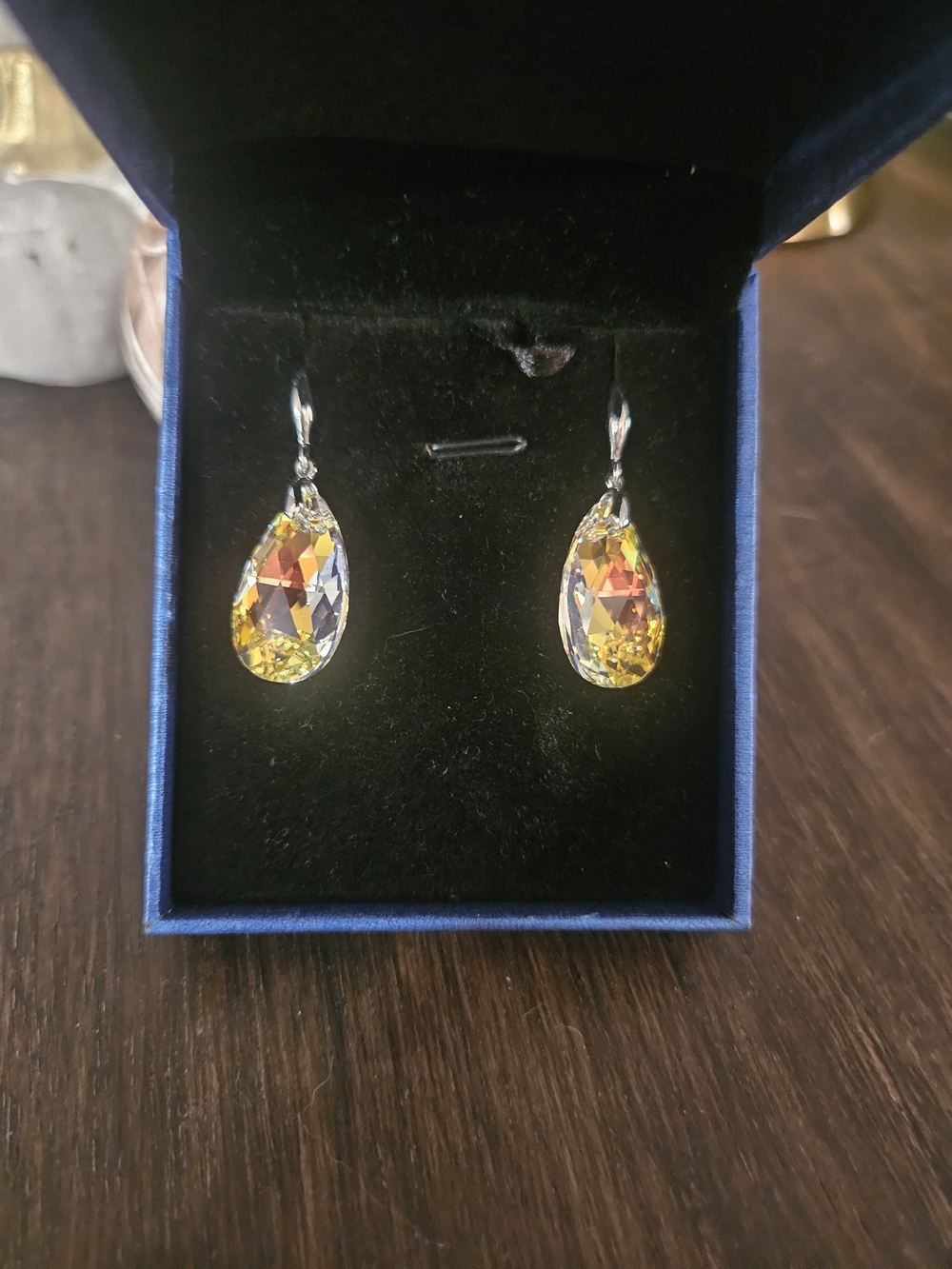 Crystal Teardrop Dangle Earrings in Yellow - Women Jewelry
